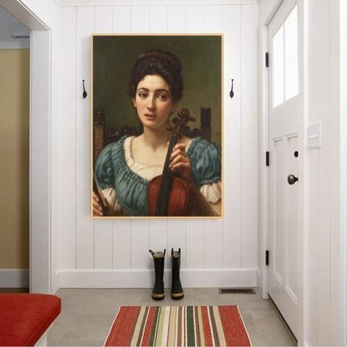 Citon Canvas Art Oil Painting Edward John Poynter《The Violinist》Artwork Poster Picture Modern Wall Decor Home Decoration
