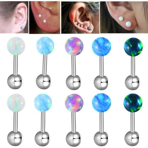 5PCS 361L Surgical Steel Round Opal Ear Tragus Cartilage Helix Earring Opal Retainers Daith Piercing Earring Barbell Stud 16g