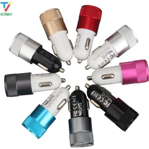 Round Shape Cylindrical Metal Colorful Dual USB Car Charger Adapter 3.1A Auto Vehicle Metal Charger for Smart Phone/Tablet 50pcs