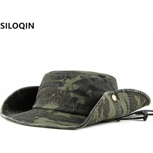 SILOQIN Foldable Summer Mens Panama Bucket Hats Rock Climbing Camouflage Flat Caps Washed Cotton Fishing Cap Womens Beach Hat