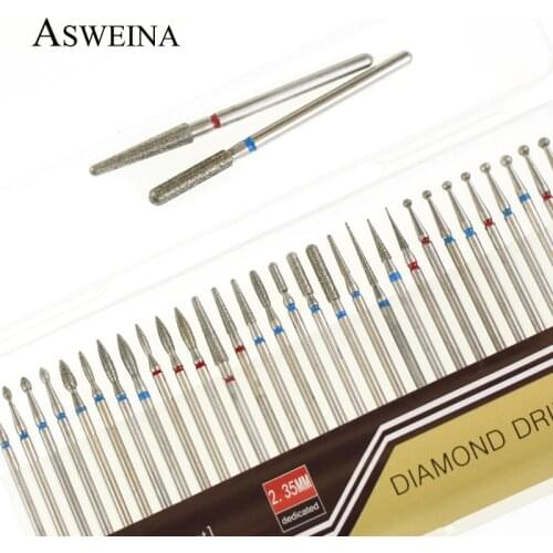ASWEINA 30pc Diamond Nail Drill Bit Set Grinding for Electric Manicure Machine Accessories Nail Art Clean Burr Tools Kits