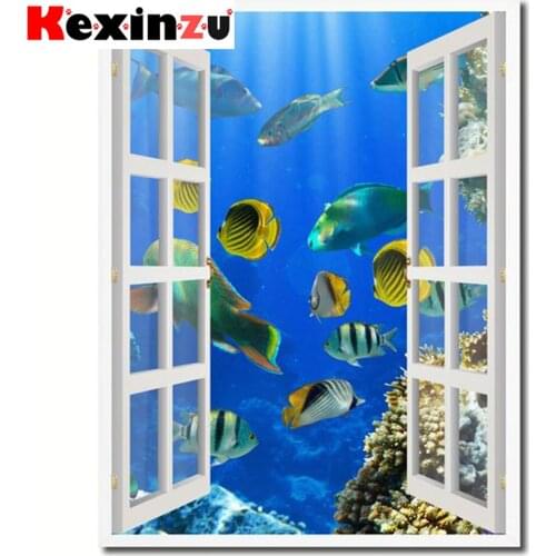 Kexinzu Full 5D DIY Square/ Round Diamond Painting"Fish Sea" 3D Embroidery Cross Stitch Mosaic diamondpainting Gift