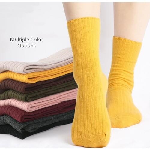 Girls Women High School Girls High Socks Ballet Socks Hosiery Hoses Female Double Needles Knitting Mid-Calf Length Socks 2 Pairs