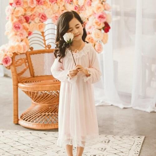 2019 girl new nightdress Girl long sleeve dress nightdress Girl lace up fashion nightdress Girl cute princess lace pajamas