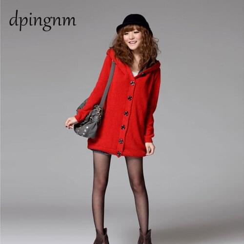 New Autumn Winter Long Knitted Jackets Women Causal Loose Hooded Sweater Woman Black Cardigan Sweater Knit