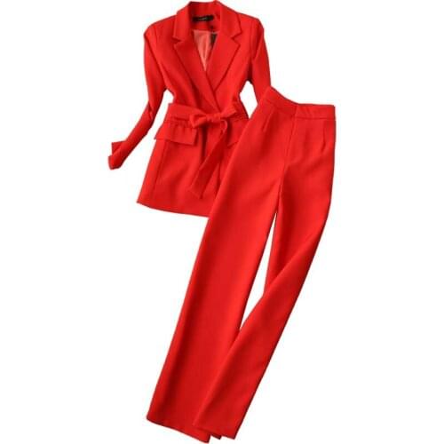 Office lady Professional work clothes pant suits womens red suit Sets female fashion slim suit Blazers & Straight Pants two set