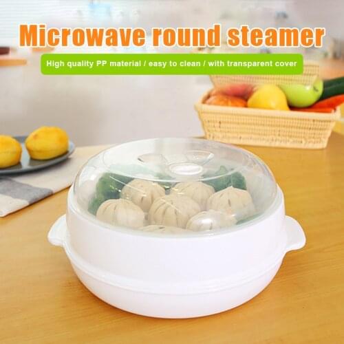 Steamer Heater Dish for Microwave Oven Round Plastic Bowl Hot Steamed Bun Dumpling Steamer with Lid Lightwave Steamer YE