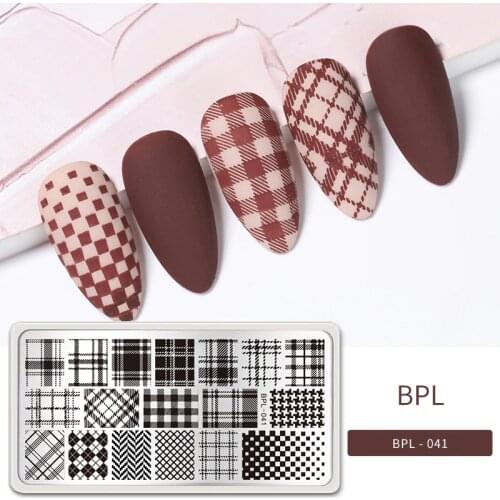 BORN PRETTY Rectangle Plaid Stripe Pattern Nail Stamping Plates Stamp Template Stainless Steel Nail Art Printing Tool