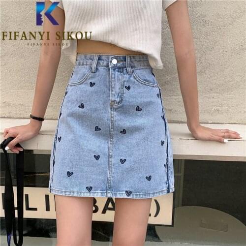 Oversized Women Summer Denim Skirt Fashion Embroidery High Waist Mini Skirt Loose Plus Size 5XL Casual Jeans Skirts Female