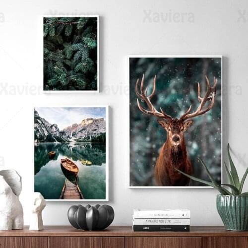 Natural Landscape Fog Forest Deer Animal Art Poster Print Canvas Painting Nordic Modern Pictures Home Living Bedroom Frameless