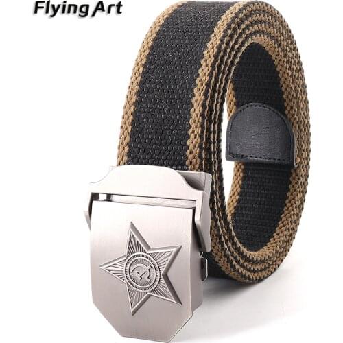 Flying Art Luxury High Quality Canvas Knitted Mens Nylon Belt Zinc Alloy Buckle Belt Belt Army Fan Tactical Design Male Belt