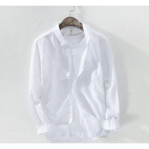 2020 Summer New Mens Luxury Cotton Linen Casual Shirts Beach Designer Long Sleeved Top Business Male Work Single Breasted Shirts