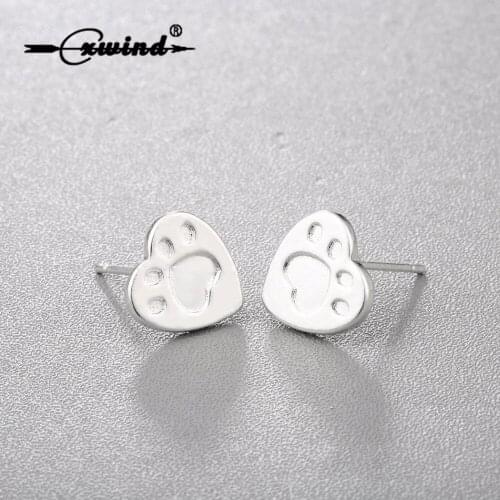 New Statement Animal Stud Earrings Heart With Dog Paw Print Earrings for women Girl Small Ear Pendientes Wholesale Jewelry