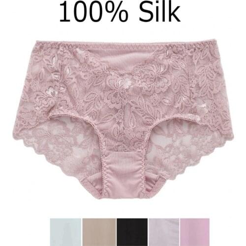 1PC 100% Pure Silk Womens Sexy Lace Briefs Panties Underwear Lingerie M L XL SS013