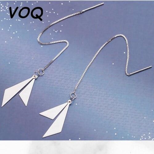 VOQ 925 Sterling Silver Geometric Triangle Long Dangle Earrings Ear Line Jewelry for Women Party Gifts