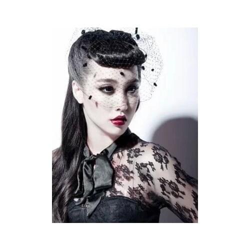 Wedding Prom Races Net Hair Clip Black Lace Bowtie Fascinator Accessories Gothic