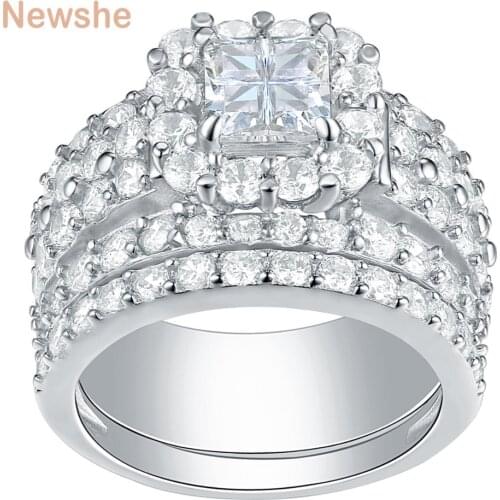 Newshe Halo Wedding Rings For Women 4 Carats Cross Cut AAAAA Zirconia Classic Jewelry 925 Sterling Silver Engagement Ring Set