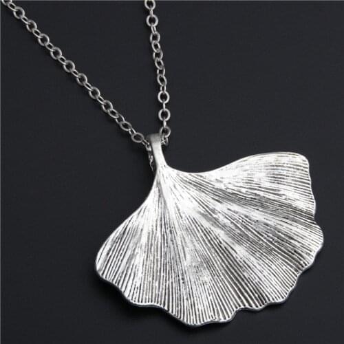 1pc Silver Color Large Ginkgo Leaves Biloba Necklaces & Pendants For Women Retro Style Lady Accessories E437