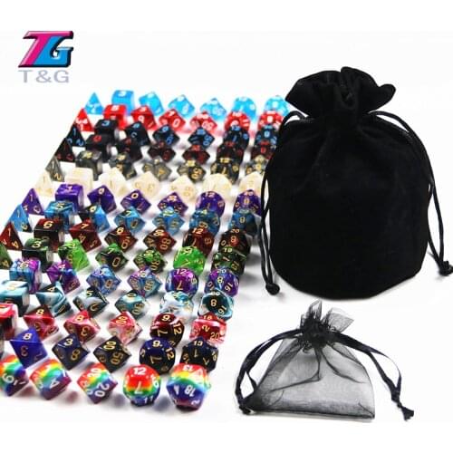 105pcs Assorted Polyhedral Dice with Plus Pouch,T&G Rainbow 15 sets of D4 D6 D8 D10 D10% D12 D20 for RPG DND Board Game