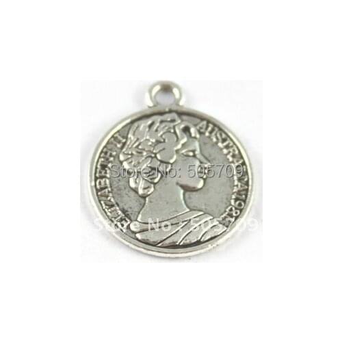 180PCS Tibetan silver Elizabeth Coin Charm A15742