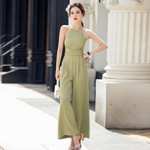 2021 Fashion Summer Elegant Long Rompers Sexy Women Jumpsuit Party Halter Overalls Bodysuit Club Pants Casual Playsuits