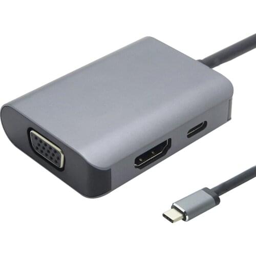 3 in 1 USB 3.1 USB C Type C Hub with 4K 60Hz HDMI VGA Type C PD Charging Adapter for Apple Macbook Google Chromebook Pixel