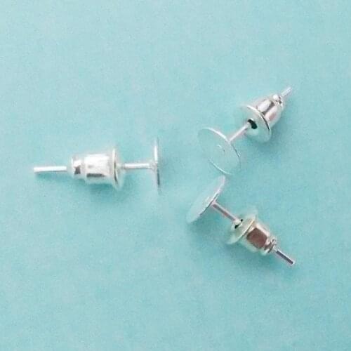30pcs Earrings studs blank base setting tray w/Bullet back Stopper head Pins Needles Posts Gluing Pad jewelry making bijoux