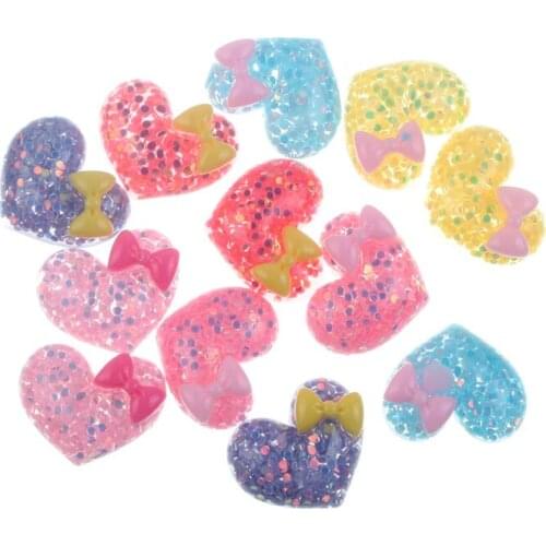 50Pcs 21x17mm Clear Resin Heart With Bow Cabochon Flatback Decoration Crafts Embellishments For Scrapbooking Diy Accessories