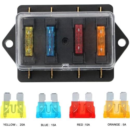 Block & Warning Indicator Plastic Cover Fuse Box Holder 4 Ways Blade Fuse Block 12V/24V+4 Way Fuse For Auto Car Marine Trike
