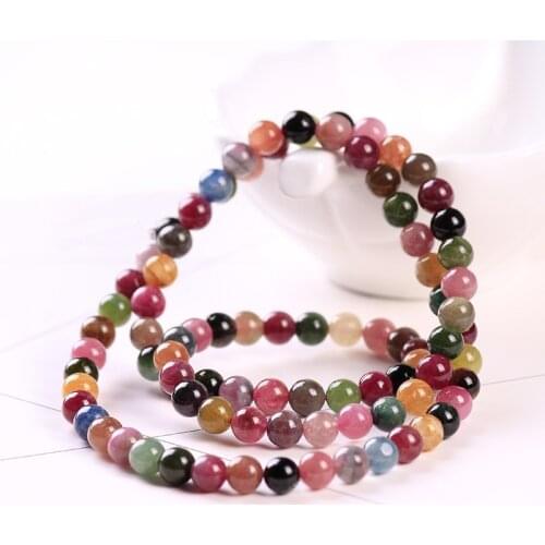Genuine Natural Colorful Tourmaline Candy 3 Laps Clear Round Beads Bracelet 6mm Women Men Crystal Tourmaline AAAAAA