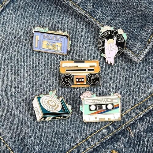 Rock Gesture Music Tape Radio Enamel Pins Trendy Brooches Lapel Badges Fashion Cartoon Pins Gifts for Friends Wholesale Jewelry