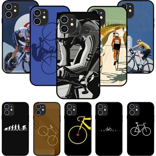 For iPhone 11 12 8 Plus Mini Pro X XR XS Max 4 5 7 6 6S 8 SE Phone Case Black Cover Bumper 3D Hoesjes Sports Bike Bicycle Art