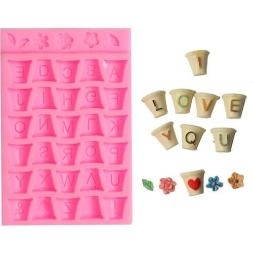 Flowerpot Letters Cupcake Fondant Cake Decorating Cake Border Silicone Mold Gumpaste Chocolate Candy Jelly Mould For Baking