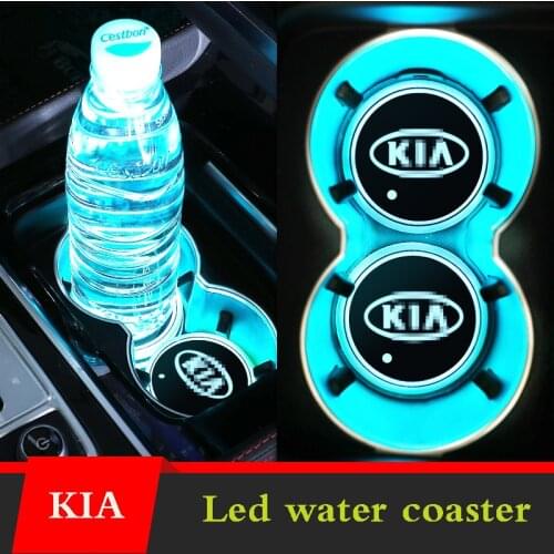 For KIA K2/3/4/5 Stinger Sportage Soul Sorento Seltos Forte Optima Ceed Rio Interior 7 Colorful Led Water Cup Luminous Coaster