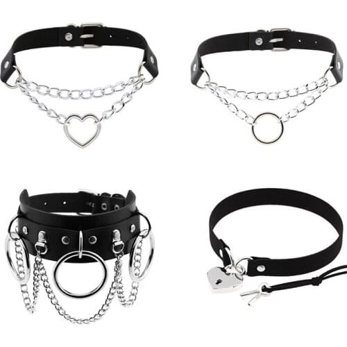 Harajuku Choker Sexy Heart Lock Key Rivets Black Goth Punk Chain Metal Gothic Choker Necklace for Women Hip Hop Bondage Cosplay