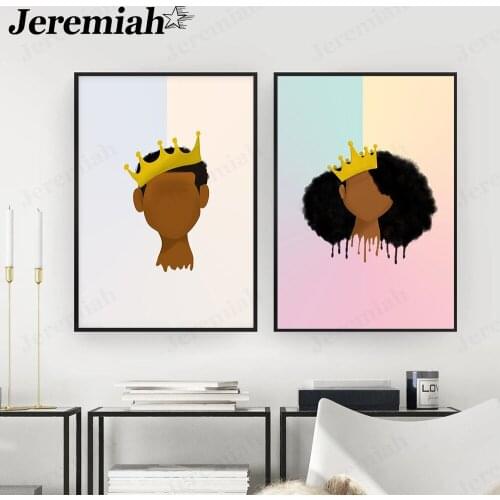 Abstract Character Canvas Poster Black Boy Girl with Crown Painting Wall Art Modern Living Room Home Decoration Painting