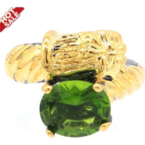 19x15mm Unique Neo-Gothic Lepard Created Green Peridot Paris Blue Topaz Man Punk Hollow Black Gold Silver Rings Street Jewelry