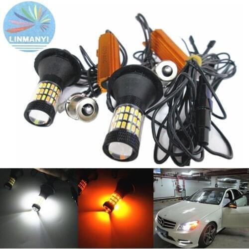 2PCS Dual Color 1156 BA15S/BAU15S P21W PY21W T20 7440 LED Bulbs Turning Lights 66SMD White Amber/ice bule Error Free Canbus DRL