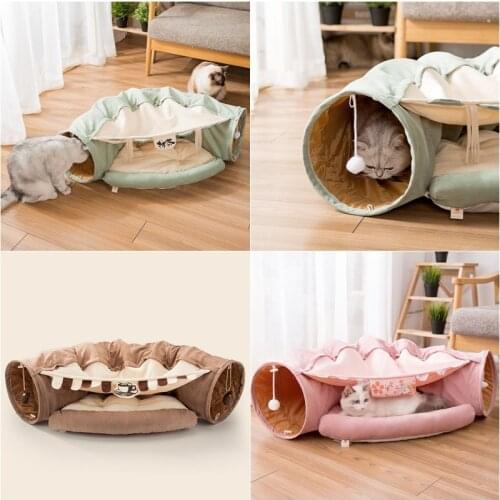 Pet Cat Tunnel Bed Interactive Play Toy for Ferrets Rabbit Collapsible Play Tube with Ball Indoor Kitten Pet Exercising Tunnel