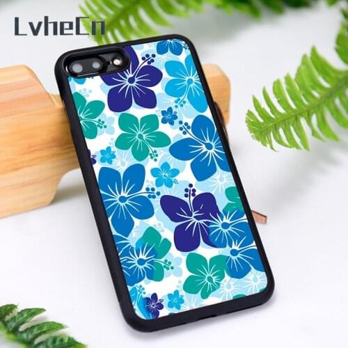 LvheCn Silicone Rubber Phone Case Cover for iPhone 6 6S 7 8 Plus X XS XR 11 12 Mini Pro Max Hawaiian Blue Flower Pattern Design