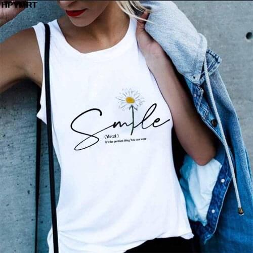 Women Smile art letters Printed Sexy Summer Tank Tops Lady Harajuku Graphics Sleeveless Tshirt Fashion Vest Top Female Clothes