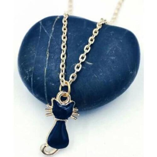 Fashion Drop Glaze Cute Cat Pendant Vintage Gold Alloy Chain Animal Necklace For Women Girls Jewelry White Black Pink Sky Blue