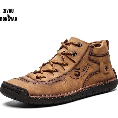 2019 Winter Shoes Men Warm Boots Men Fur High Quality Leather Ankle Snow Boots Lace-Up Comfortable New Big size men casual shoes