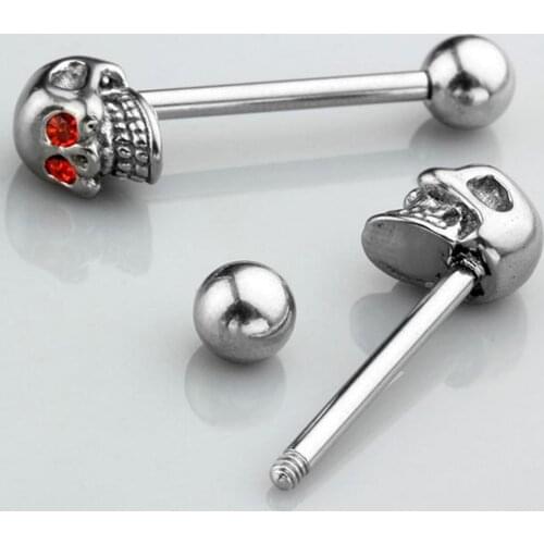 Skull Tongue Piercing Stainless Steel Crystal Tongue Rings Piercing Lengua Men Barbell Pircing Langue Body Jewelry Ear Tragus