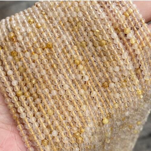 Natural golden ruitiled 3mm faceted round seed beads without treatment charm For Jewelry Making DIY women Bracelet necklace