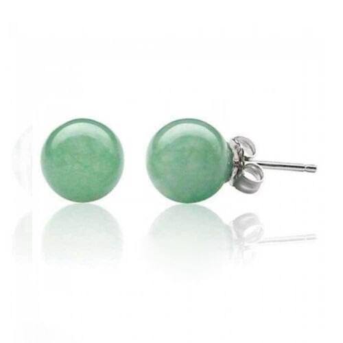 New Fashion 10mm Natural Light Green stone Round Beads Tibetan Silver Stud Earrings