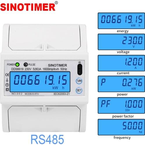 Single Phase 5(80)A 230V AC RS485 Modbus RTU Energy Meter Electric Consumption Meter Monitor Backlight DIN Rail
