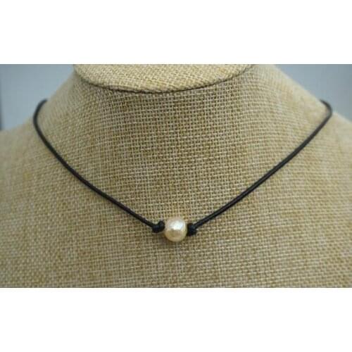 Unique Pearls Jewelry Pink Round Genuine Freshwater Pearl Real Leather Necklace Charming Women Wedding Birthday Gift