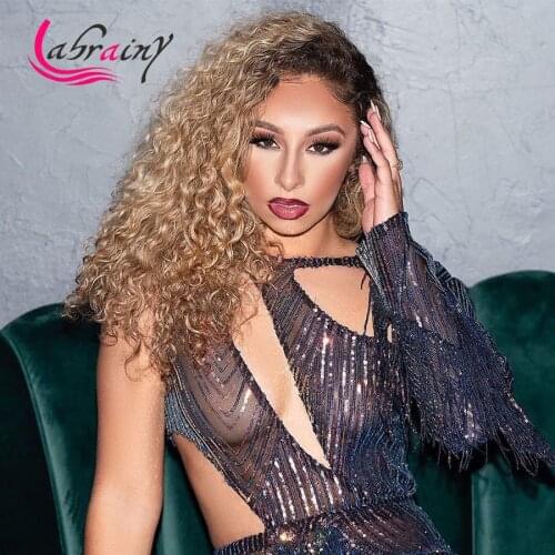 Ombre Honey Blonde HD Transparent Lace Frontal Human Hair Wigs Highlight 1B Brown Full Kinky Curly Wig Pre Plucked 13x6