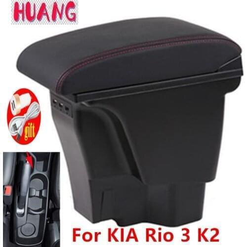 For KIA Rio 3 K2 Armrest Box 2015 2014 2013 2012 2011 Organizer Leather Auto Cup Holder Accessories Easy to install USB